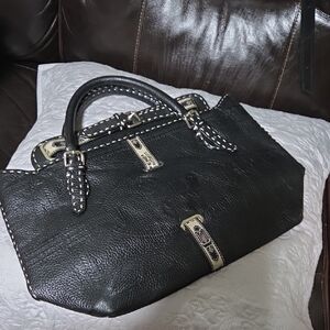 Fendi Vintage Leather Satchel Handbag with Contrast Stitching